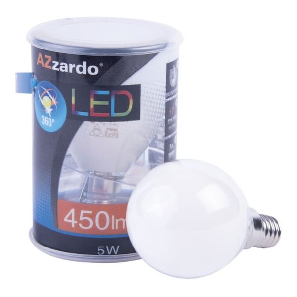 Żarówka ledowa kompatybilna ze ściemniaczem Azzardo AZ4018 moc 5W. Rozmiar — P45 z gwintem E14, temperatura barwowa — 4000K