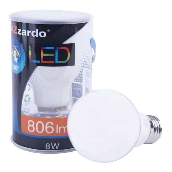 Лампа світлодіодна  сумісна з димером Azzardo AZ4019 потужністю 8W. Типорозмір — A60 з цоколем E27, температура кольору — 2700K