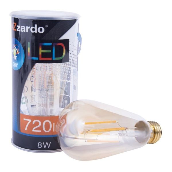 Żarówka ledowa kompatybilna ze ściemniaczem Azzardo AZ4021 moc 8W. Rozmiar — ST64 z gwintem E27, temperatura barwowa — 2200K