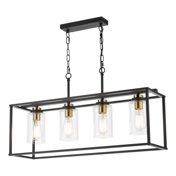 Підвісний світильник Dar Lighting ABE8454 Abel 4 Light Bar Pendant Satin Black and Glass