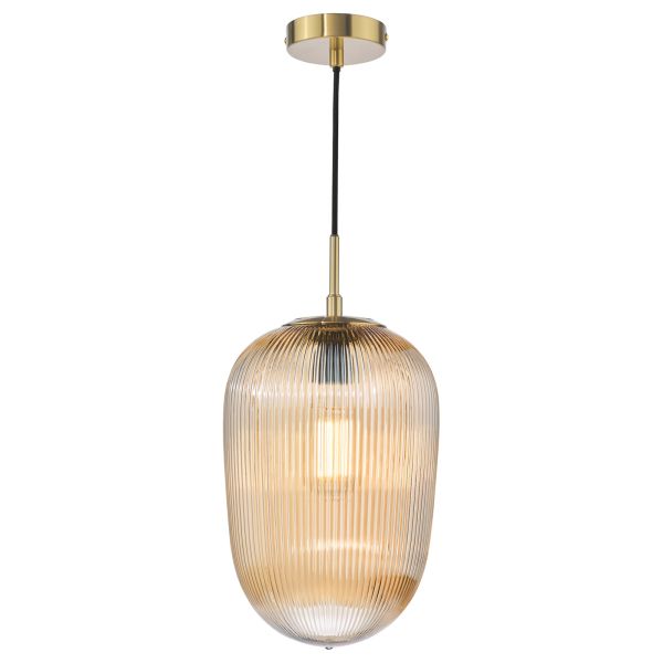 Підвісний світильник Dar Lighting ABR0106 Abrielle Pendant Brushed Bronze and Amber Ribbed Glass