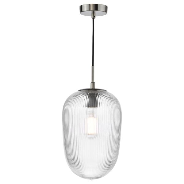 Підвісний світильник Dar Lighting ABR0108 Abrielle Pendant Brushed Nickel and Ribbed Glass