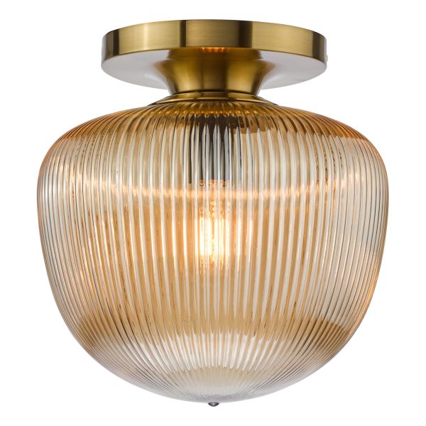 Люстра Dar Lighting ABR5206 Abrielle Flush Brushed Bronze and Amber Ribbed Glass