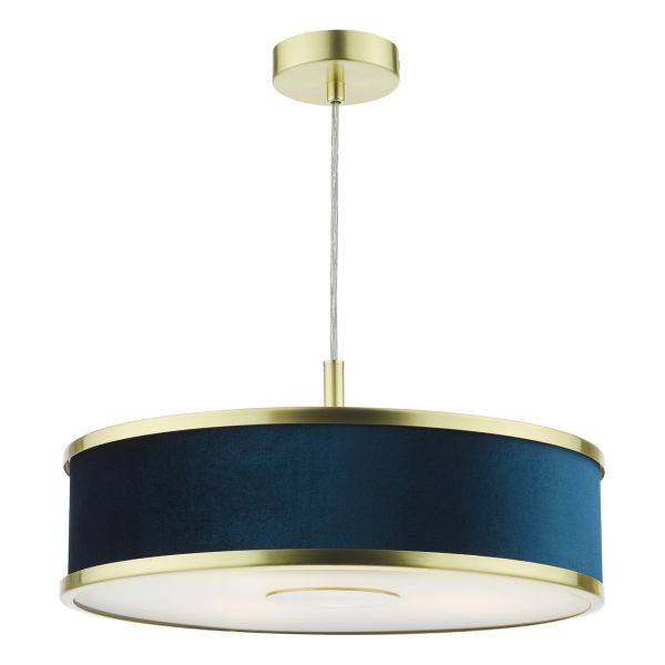 Żyrandol Dar Lighting ALV1023 Alvaro 3 Light Pendant Brushed Brass and Blue With Shade