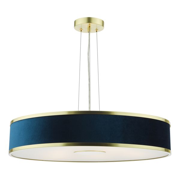Żyrandol Dar Lighting ALV1723 Alvaro 6 Light Pendant Brushed Brass and Blue With Shade