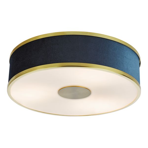 Люстра Dar Lighting ALV5223 Alvaro 3 Light Flush Brushed Brass With Blue shade