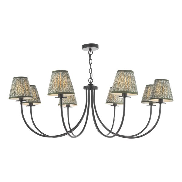 Żyrandol Dar Lighting BEC0822-EST2624 Becca 8 Light Pendant Matt Black With Shade