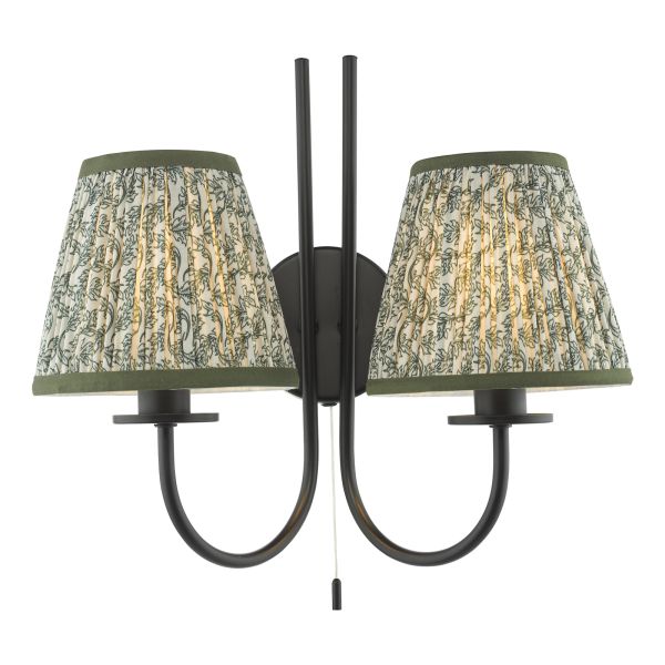 Бра Dar Lighting BEC0922-EST2624 Becca 2 Light Wall Light Matt Black and Green With Shade