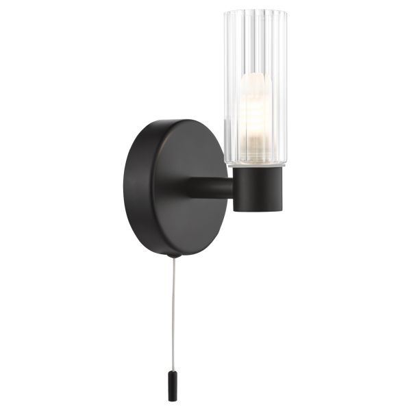 Oświetlenie lustra Dar Lighting BOL0722 Bolton Bathroom Wall Light Matt Black and Ribbed Glass IP44
