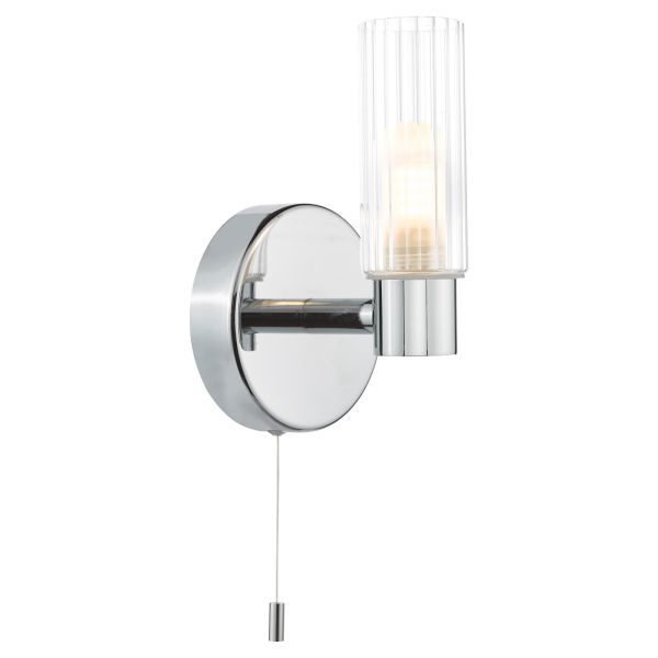 Oświetlenie lustra Dar Lighting BOL0750 Bolton Bathroom Wall Light Polished Chrome and Ribbed Glass IP44
