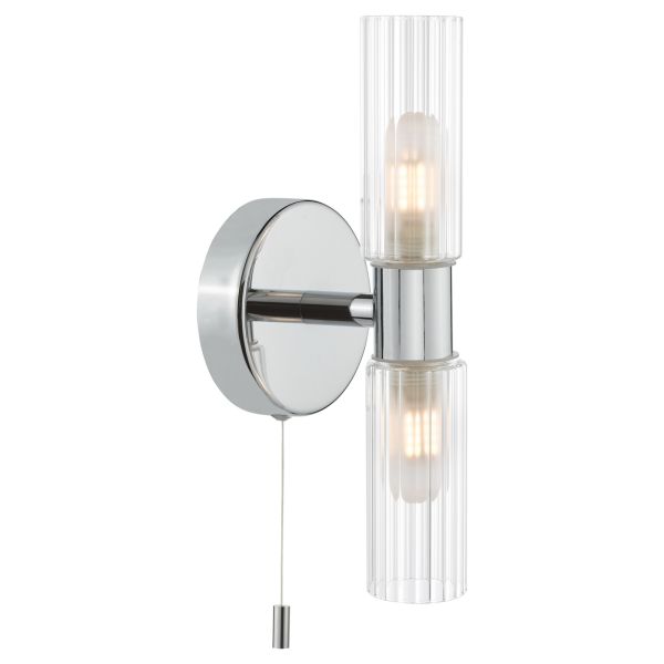 Підсвітка для дзеркала Dar Lighting BOL0950 Bolton 2 Light Bathroom Wall Light Polished Chrome and Ribbed Glass IP44