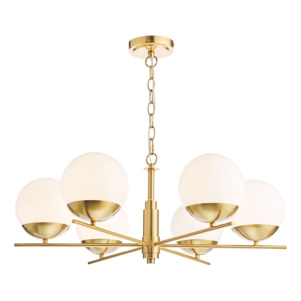 Люстра Dar Lighting BOM0635 Bombazine 6 Light Pendant Natural Brass and Opal Glass