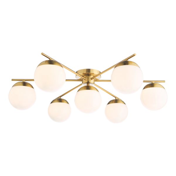 Люстра Dar Lighting BOM5035 Bombazine 7 Light Semi-Flush Natural Brass and Opal Glass