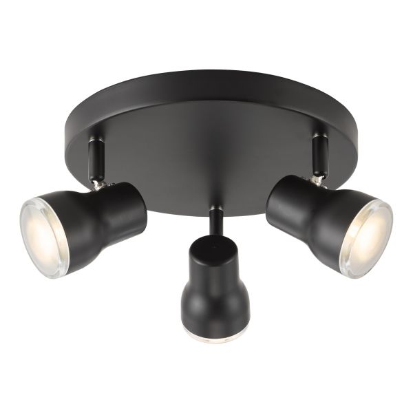 Спот Dar Lighting CLI7622 Clint 3 Light Bathroom Plate Spotlight Matt Black IP44