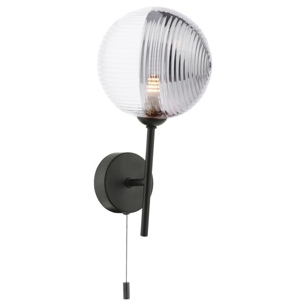 Бра Dar Lighting COH0722-19 Cohen 1 Light Wall Light Matt Black With Smoked/Clear Ribbed Glass
