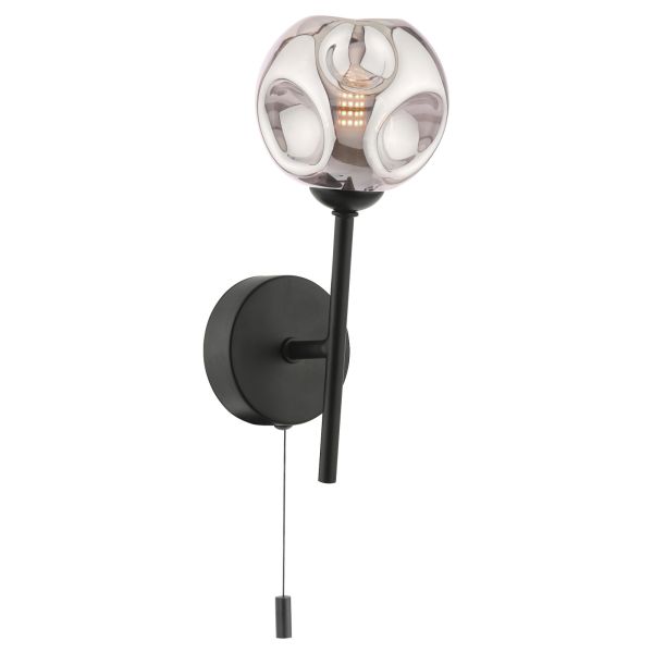 Kinkiet Dar Lighting COH0722-28 Cohen 1 Light Wall Light Matt Black With Closed Organic Smoked Glass