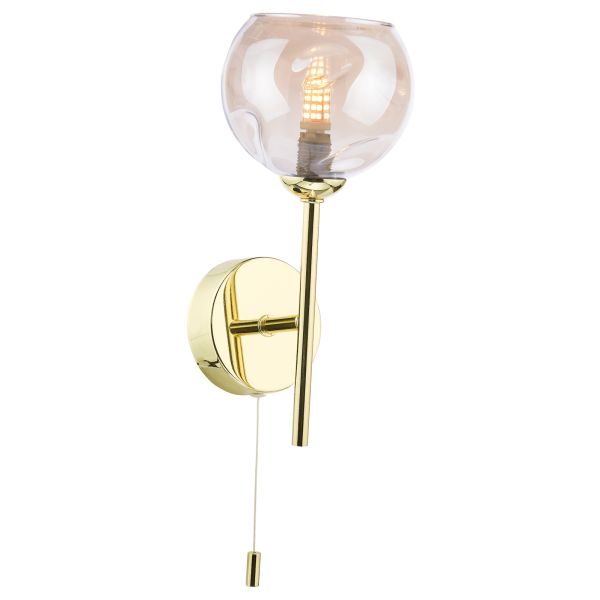 Kinkiet Dar Lighting COH0735-16 Cohen Wall Light Polished Gold With Organic Amber Glass