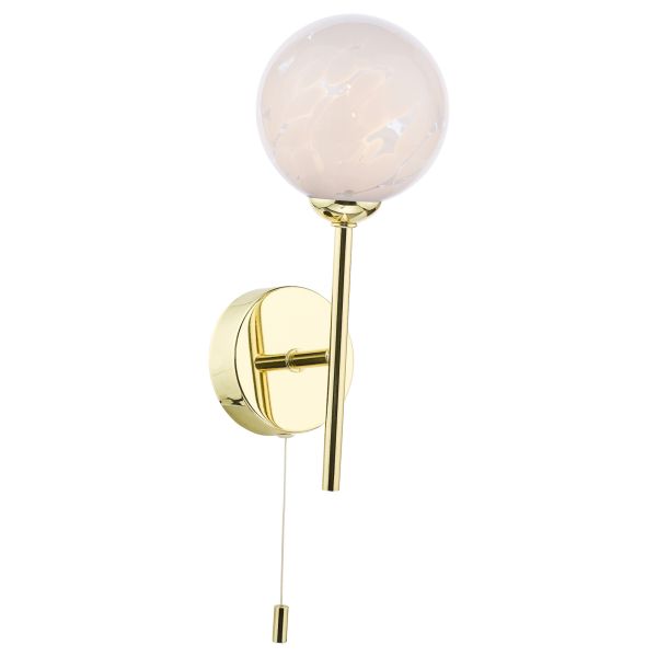 Kinkiet Dar Lighting COH0735-17 Cohen Wall Light Polished Gold With White Confetti Glass