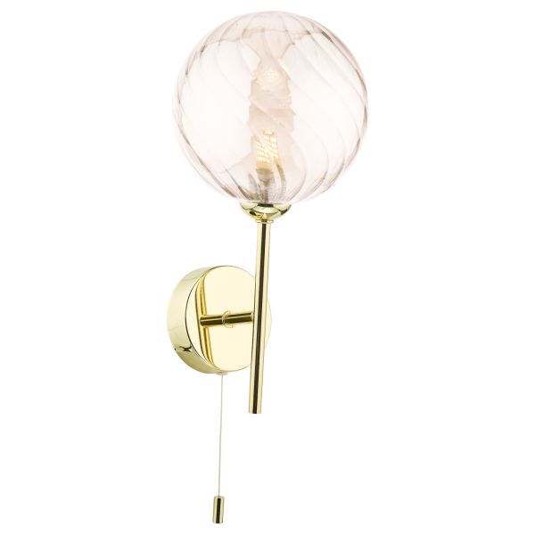 Kinkiet Dar Lighting COH0735-26 Cohen Wall Light Polished Gold With Twisted Amber Glass