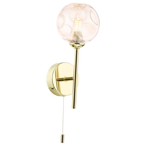 Kinkiet Dar Lighting COH0735-27 Cohen Wall Light Polished Gold With Closed Organic Amber Glass