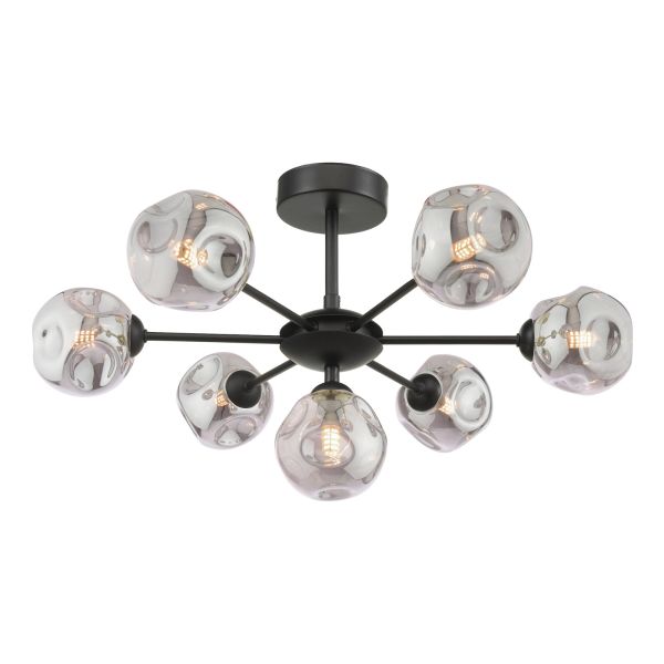 Żyrandol Dar Lighting COH3422-28 Cohen 7 Light Pendant Matt Black With Closed Organic Smoked Glass