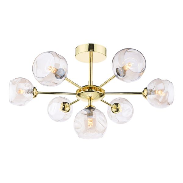Люстра Dar Lighting COH3435-16 Cohen 7 Light Semi Flush Polished Gold With Organic Amber Glass