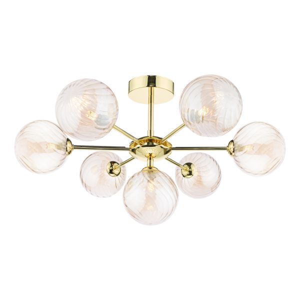 Люстра Dar Lighting COH3435-26 Cohen 7 Light Semi Flush Polished Gold With Twisted Amber Glass