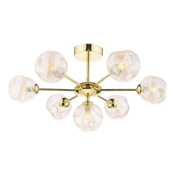 Люстра Dar Lighting COH3435-27 Cohen 7 Light Semi Flush Polished Gold With Closed Organic Amber Glass