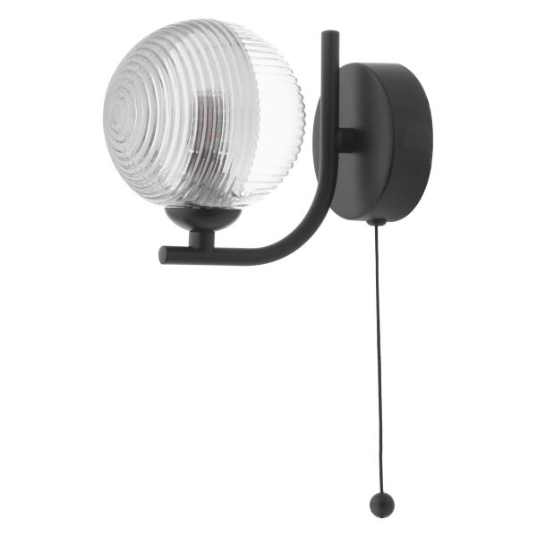 Бра Dar Lighting CRA0722-18 Cradle 1 Light Wall Light Matt Black With Smoked/Clear Ribbed Glass