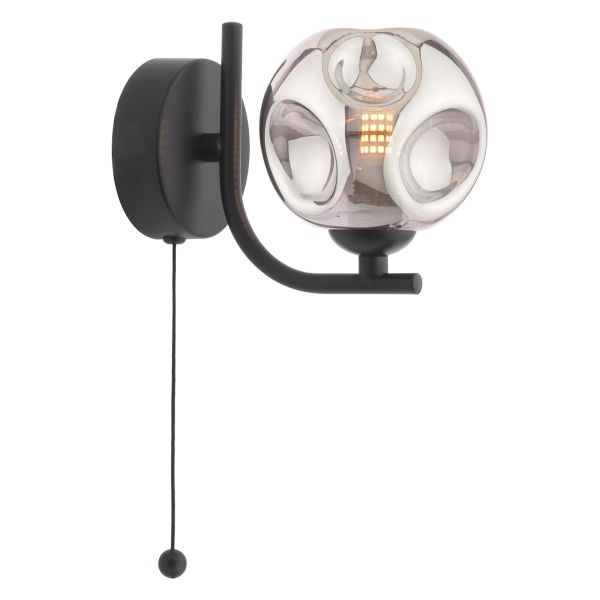 Бра Dar Lighting CRA0722-28 Cradle 1 Light Wall Light Matt Black With Closed Organic Smoked Glass
