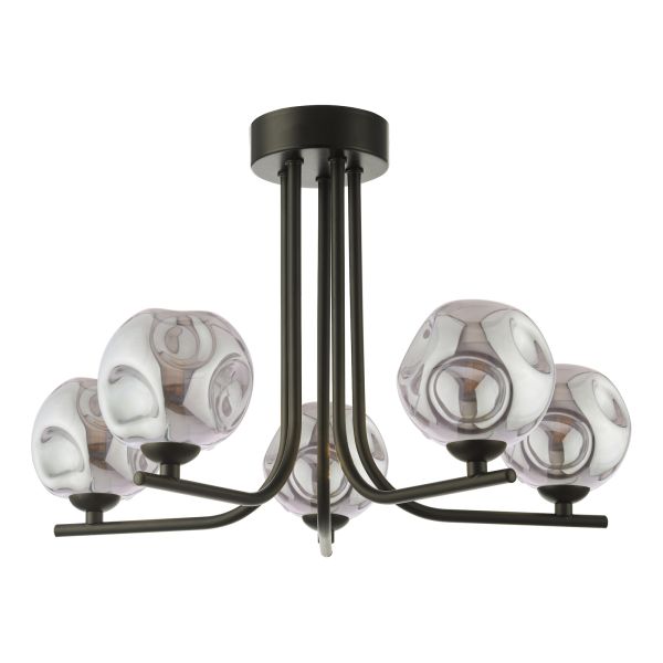 Żyrandol Dar Lighting CRA5422-28 Cradle 5 Light Semi Flush Matt Black With Closed Organic Smoked Glass