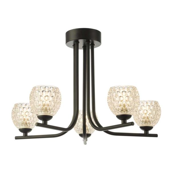 Żyrandol Dar Lighting CRA5422-F + GL6 x 5 Cradle 5 Light Semi Flush Matt Black