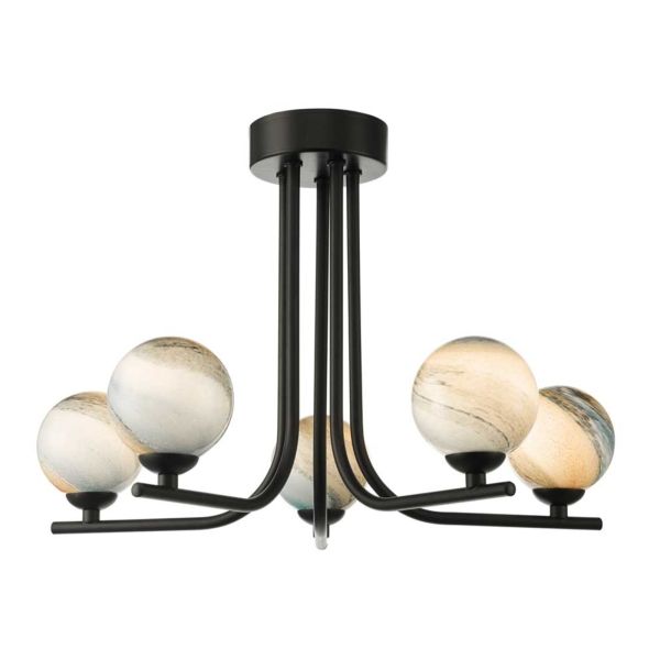 Люстра Dar Lighting CRA5422-F + GL7 x 5 Cradle 5 Light Semi Flush Matt Black