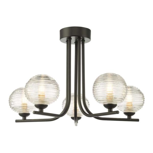 Люстра Dar Lighting CRA5422-F + GL8 x 5 Cradle 5 Light Semi Flush Matt Black