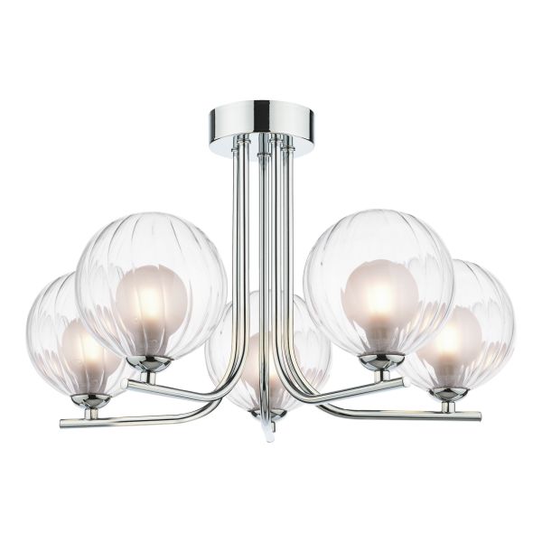 Люстра Dar Lighting CRA5450-20 Cradle 5 Light Semi Flush Polished Chrome With Clear/Opal Glass