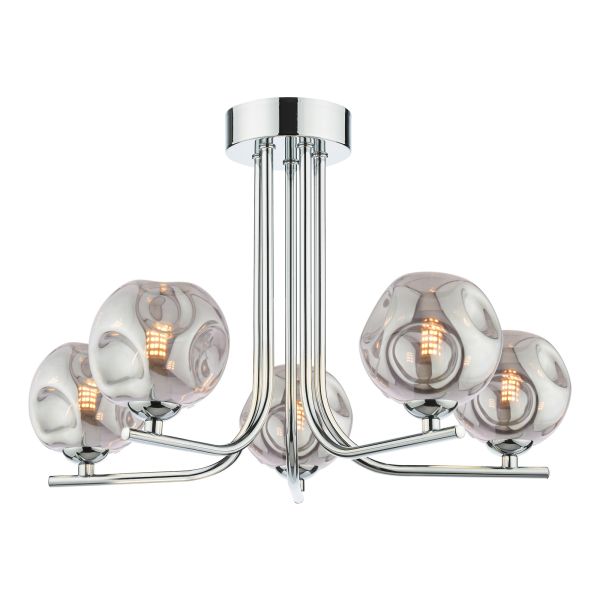 Люстра Dar Lighting CRA5450-28 Cradle 5 Light Semi Flush Polished Chrome With Closed Organic Smoked Glass