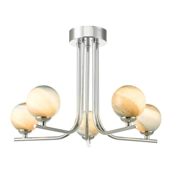 Люстра Dar Lighting CRA5450-F + GL7 x 5 Cradle 5 Light Semi Flush Polished Chrome