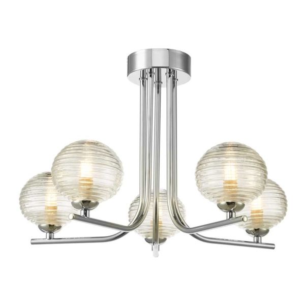 Żyrandol Dar Lighting CRA5450-F + GL8 x 5 Cradle 5 Light Semi Flush Polished Chrome