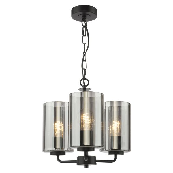 Люстра Dar Lighting DAY0322 Daylin 3 Light Pendant Satin Black and Smoked Ribbed Glass