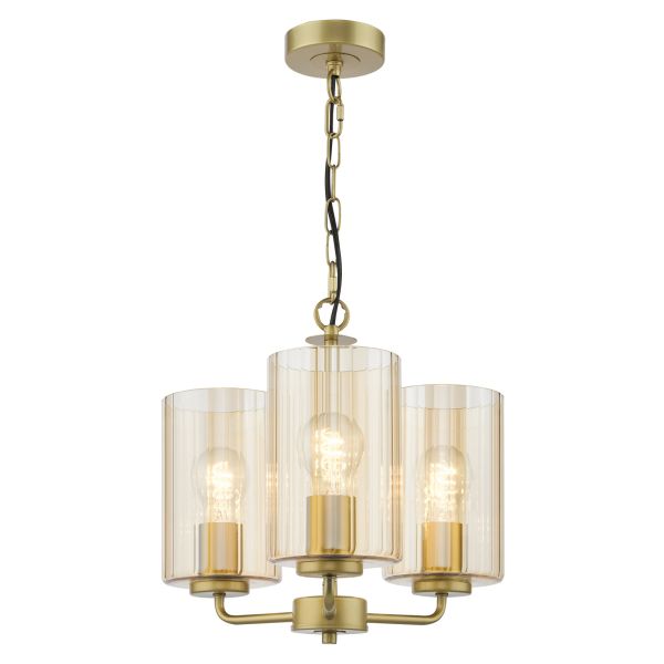 Люстра Dar Lighting DAY0335 Daylin 3 Light Pendant Satin Gold and Amber Ribbed Glass