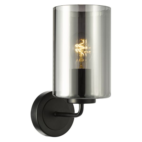 Бра Dar Lighting DAY0722 Daylin Wall Light Satin Black and Smoked Ribbed Glass