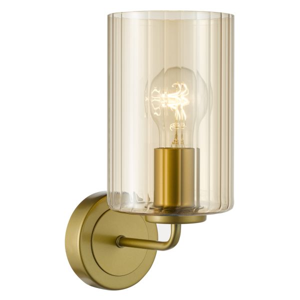 Бра Dar Lighting DAY0735 Daylin Wall Light Satin Gold and Amber Ribbed Glass