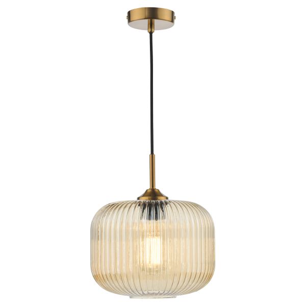 Підвісний світильник Dar Lighting DEM0106 Demarius Pendant Natural Brass and Amber Glass