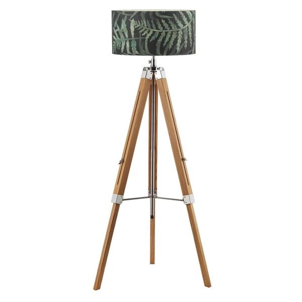 Lampa podłogowa Dar Lighting EAS4943 + BAM8655 Bamboo Easel Tripod Floor Lamp Light Wood Polished Chrome