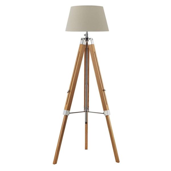 Lampa podłogowa Dar Lighting EAS4943 + CEZ1829 Cezanne Easel Tripod Floor Lamp Light Wood Polished Chrome