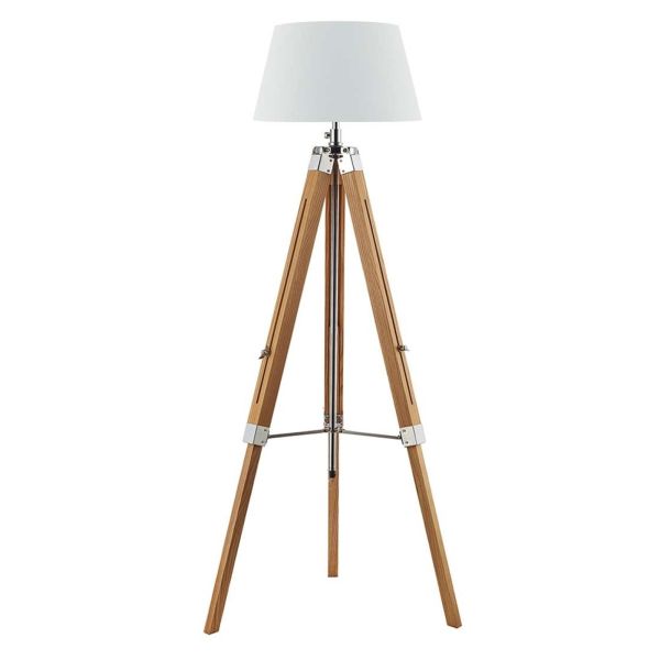 Lampa podłogowa Dar Lighting EAS4943 + CEZ182 Cezanne Easel Tripod Floor Lamp Light Wood Polished Chrome