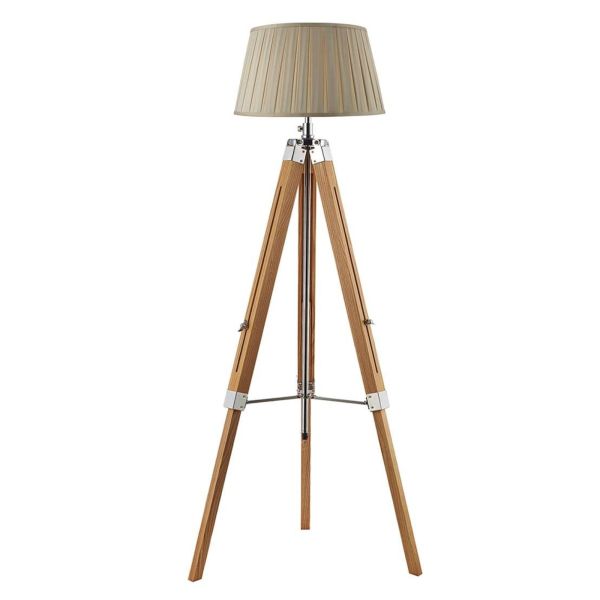 Lampa podłogowa Dar Lighting EAS4943 + DEG1829 Degas Easel Tripod Floor Lamp Light Wood Polished Chrome