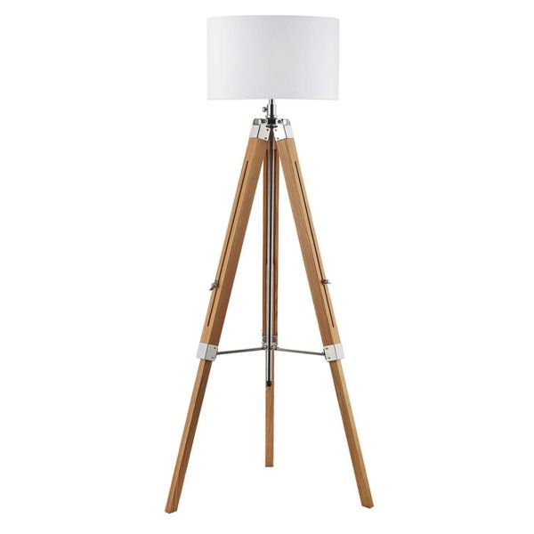 Lampa podłogowa Dar Lighting EAS4943 + INN1715 Innsbruck Easel Tripod Floor Lamp Light Wood Polished Chrome