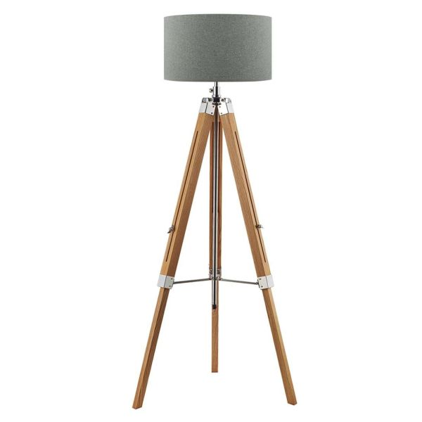 Lampa podłogowa Dar Lighting EAS4943 + PYR1839 Pyramid Easel Tripod Floor Lamp Light Wood Polished Chrome