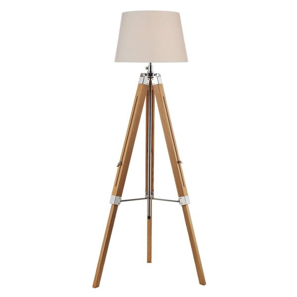 Lampa podłogowa Dar Lighting EAS4943 + S1099 Easel Tripod Floor Lamp Light Wood Polished Chrome